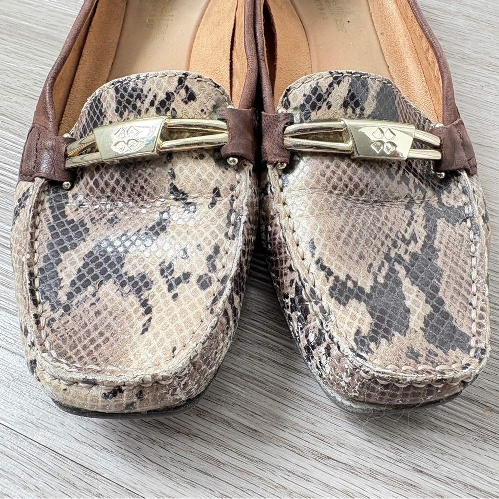Naturalizer Women's Leather Snake-Print Moccasin Loafers Gold Accent - Brown 38